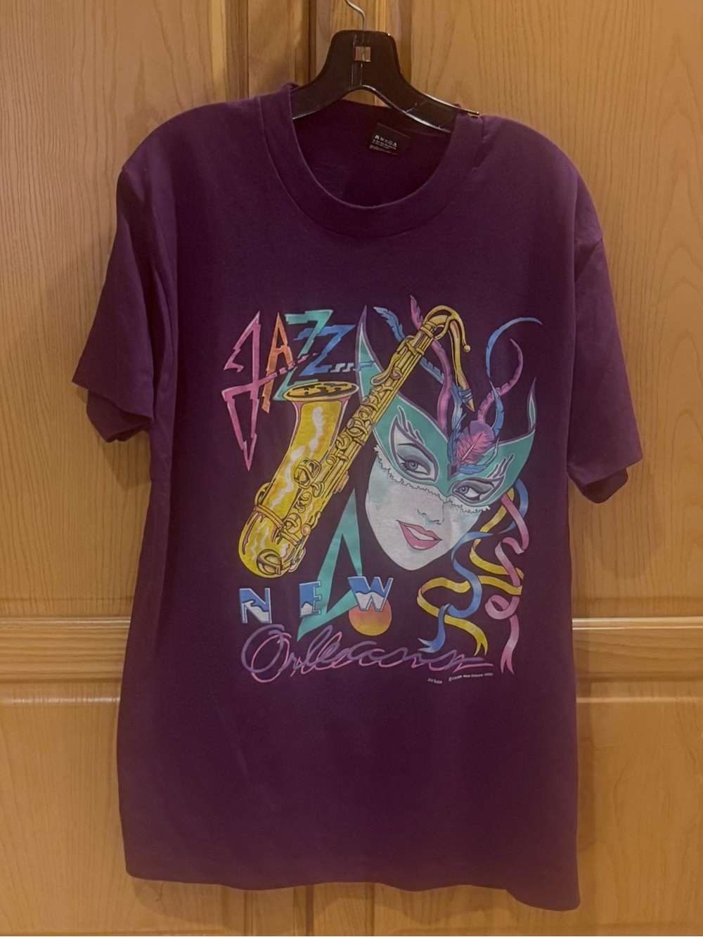 Vintage New Orleans T Shirt-Jazz-Mask~ Saxophone ~1990-Unisex Size XL